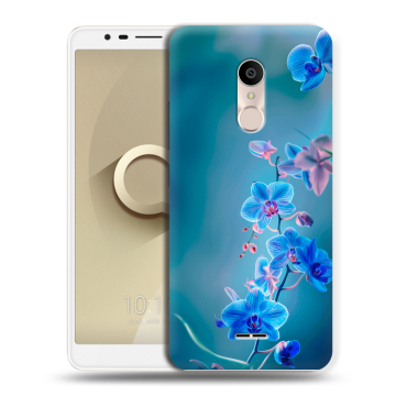 Силиконовый чехол на Alcatel 3C с принтом Голубые цветы Силиконовый чехол на Alcatel 3C с принтом Голубые цветы