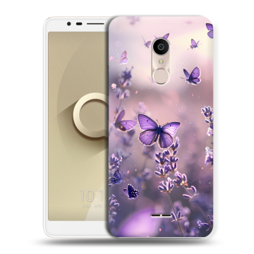 Силиконовый чехол на Alcatel 3C с принтом бабочки и лаванда Силиконовый чехол на Alcatel 3C с принтом бабочки и лаванда