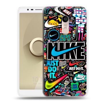 Силиконовый чехол на Alcatel 3C с принтом найк nike черный