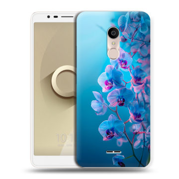 Силиконовый чехол на Alcatel 3C с принтом голубые орхидеи Силиконовый чехол на Alcatel 3C с принтом голубые орхидеи