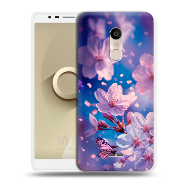 Силиконовый чехол на Alcatel 3C с принтом цветы бабочки Силиконовый чехол на Alcatel 3C с принтом цветы бабочки