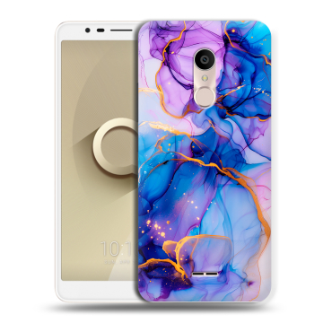 Силиконовый чехол на Alcatel 3C с принтом синий мрамор Силиконовый чехол на Alcatel 3C с принтом синий мрамор