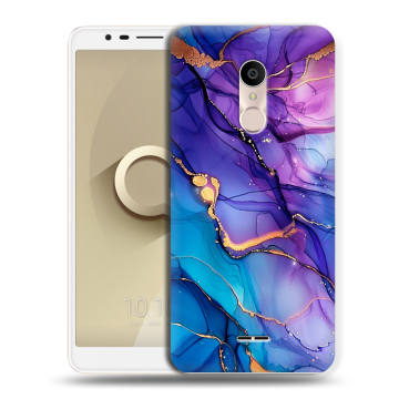 Силиконовый чехол на Alcatel 3C с принтом синий мрамор Силиконовый чехол на Alcatel 3C с принтом синий мрамор