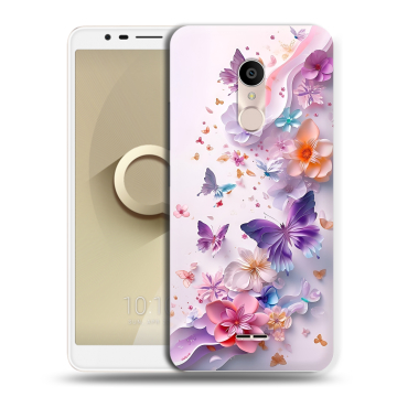 Силиконовый чехол на Alcatel 3C с принтом цветы бабочки Силиконовый чехол на Alcatel 3C с принтом цветы бабочки