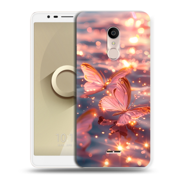 Силиконовый чехол на Alcatel 3C с принтом бабочки розовые Силиконовый чехол на Alcatel 3C с принтом бабочки розовые