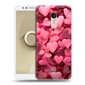 Силиконовый чехол на Alcatel 3C с принтом розовые сердечки Силиконовый чехол на Alcatel 3C с принтом розовые сердечки
