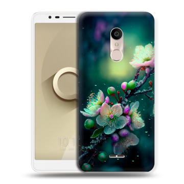 Силиконовый чехол на Alcatel 3C с принтом Цветы и мрамор Силиконовый чехол на Alcatel 3C с принтом Цветы и мрамор