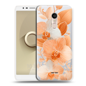 Силиконовый чехол на Alcatel 3C с принтом Бежевые цветы Силиконовый чехол на Alcatel 3C с принтом Бежевые цветы