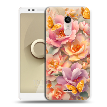 Силиконовый чехол на Alcatel 3C с принтом Цветы и бабочки Силиконовый чехол на Alcatel 3C с принтом Цветы и бабочки