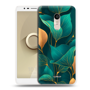 Силиконовый чехол на Alcatel 3C с принтом Листья и золото Силиконовый чехол на Alcatel 3C с принтом Листья и золото