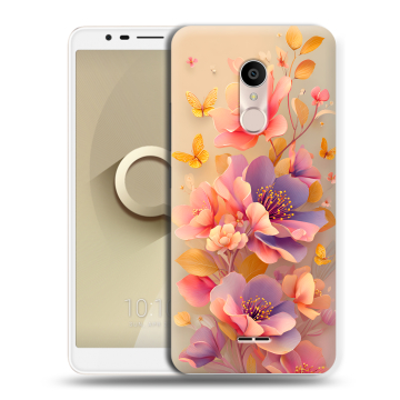 Силиконовый чехол на Alcatel 3C с принтом Цветы и бабочки Силиконовый чехол на Alcatel 3C с принтом Цветы и бабочки