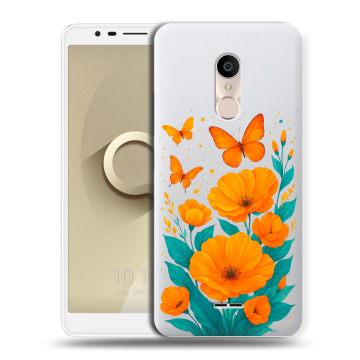 Силиконовый чехол на Alcatel 3C с принтом цветы бабочки Силиконовый чехол на Alcatel 3C с принтом цветы бабочки