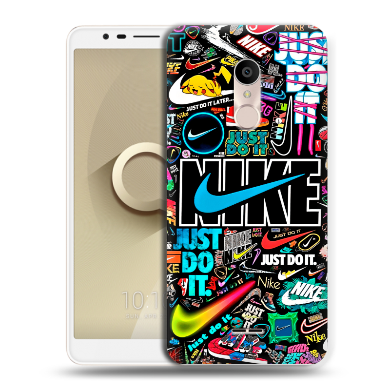 Силиконовый чехол на Alcatel 3C с принтом найк nike черный Силиконовый чехол на Alcatel 3C с принтом найк nike черный