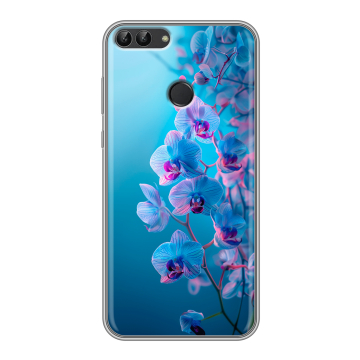 Силиконовый чехол на Huawei P Smart с принтом голубые орхидеи Силиконовый чехол на Huawei P Smart с принтом голубые орхидеи