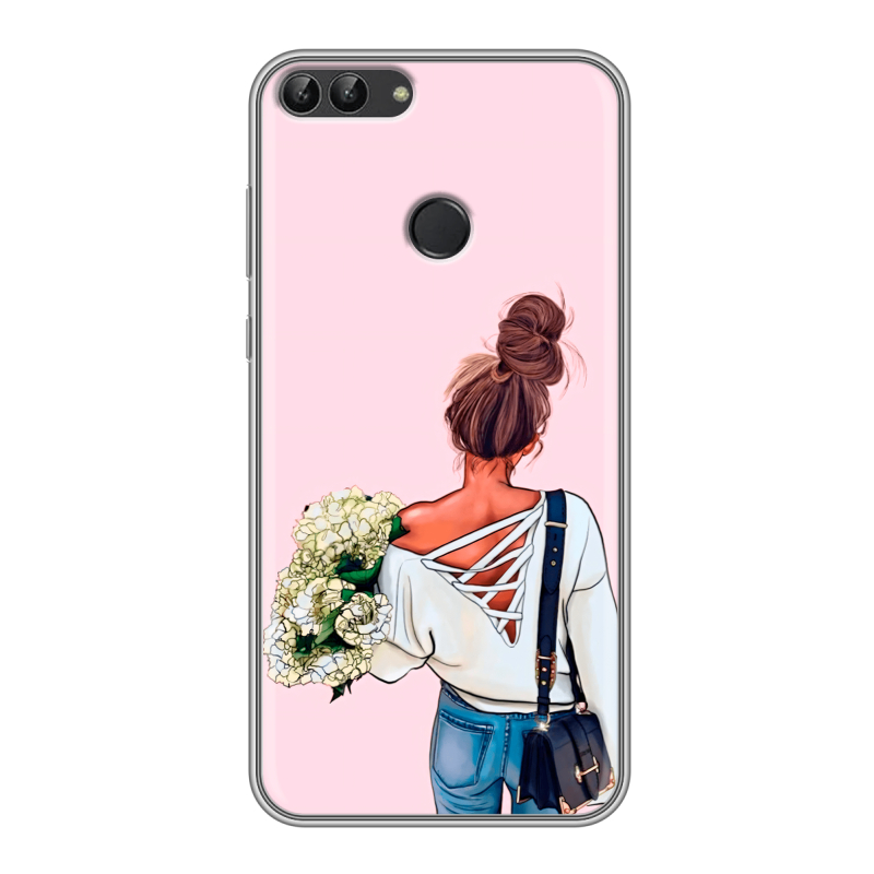 Силиконовый чехол на Huawei P Smart с принтом Девушка и букет Силиконовый чехол на Huawei P Smart с принтом Девушка и букет