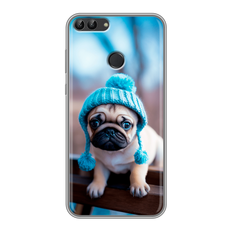 Силиконовый чехол на Huawei P Smart с принтом Мопс в шапке Силиконовый чехол на Huawei P Smart с принтом Мопс в шапке
