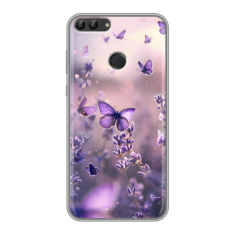 Силиконовый чехол на Huawei P Smart с принтом бабочки и лаванда Силиконовый чехол на Huawei P Smart с принтом бабочки и лаванда