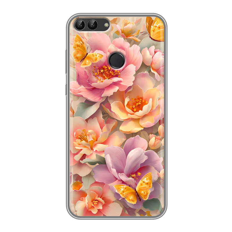 Силиконовый чехол на Huawei P Smart с принтом Цветы и бабочки Силиконовый чехол на Huawei P Smart с принтом Цветы и бабочки