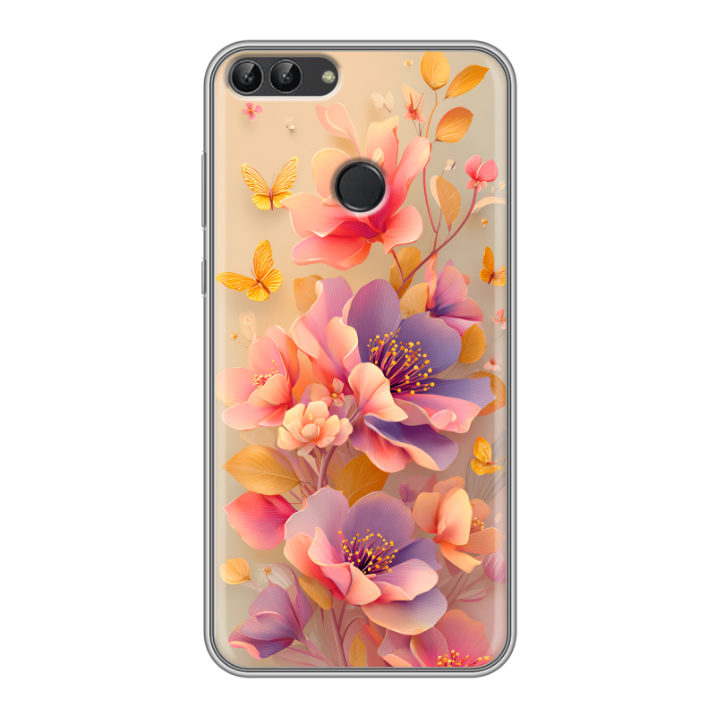 Пластиковый чехол на Huawei P Smart с принтом Цветы и бабочки Пластиковый чехол на Huawei P Smart с принтом Цветы и бабочки