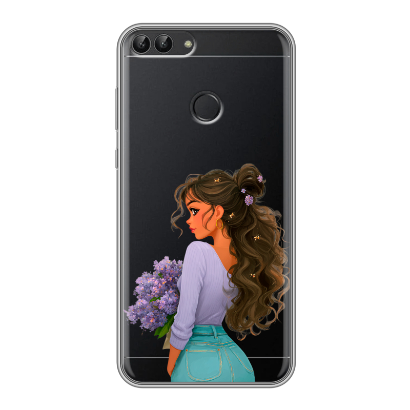 Силиконовый чехол на Huawei P Smart с принтом девушка цветы Силиконовый чехол на Huawei P Smart с принтом девушка цветы