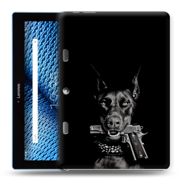 Силиконовый чехол на планшета Lenovo Tab 10 TB-X103F с принтом Доберман и пистолет Силиконовый чехол на планшета Lenovo Tab 10 TB-X103F с принтом Доберман и пистолет
