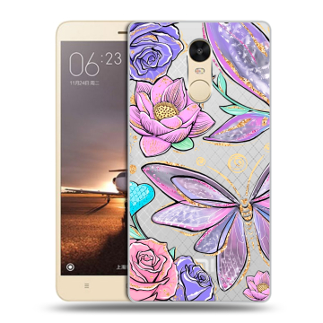 Силиконовый противоударный чехол на Xiaomi RedMi Note 4X с принтом Бабочки и цветы