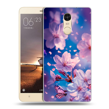 Силиконовый противоударный чехол на Xiaomi RedMi Note 4X с принтом цветы бабочки