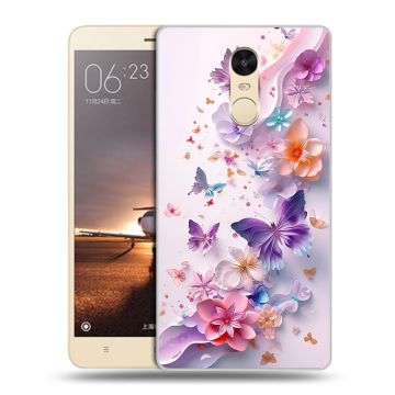 Силиконовый противоударный чехол на Xiaomi RedMi Note 4X с принтом цветы бабочки Силиконовый противоударный чехол на Xiaomi RedMi Note 4X с принтом цветы бабочки