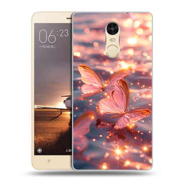 Силиконовый противоударный чехол на Xiaomi RedMi Note 4X с принтом бабочки розовые Силиконовый противоударный чехол на Xiaomi RedMi Note 4X с принтом бабочки розовые