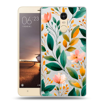 Силиконовый противоударный чехол на Xiaomi RedMi Note 4X с принтом Цветы паттерн Силиконовый противоударный чехол на Xiaomi RedMi Note 4X с принтом Цветы паттерн