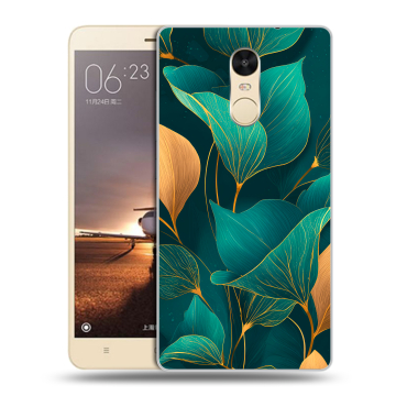 Силиконовый противоударный чехол на Xiaomi RedMi Note 4X с принтом Листья и золото Силиконовый противоударный чехол на Xiaomi RedMi Note 4X с принтом Листья и золото
