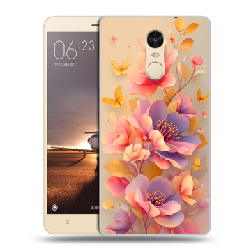 Силиконовый противоударный чехол на Xiaomi RedMi Note 4X с принтом Цветы и бабочки Силиконовый противоударный чехол на Xiaomi RedMi Note 4X с принтом Цветы и бабочки