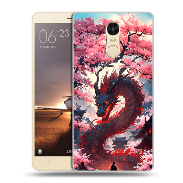 Силиконовый противоударный чехол на Xiaomi RedMi Note 4X с принтом Дракон Японский Силиконовый противоударный чехол на Xiaomi RedMi Note 4X с принтом Дракон Японский
