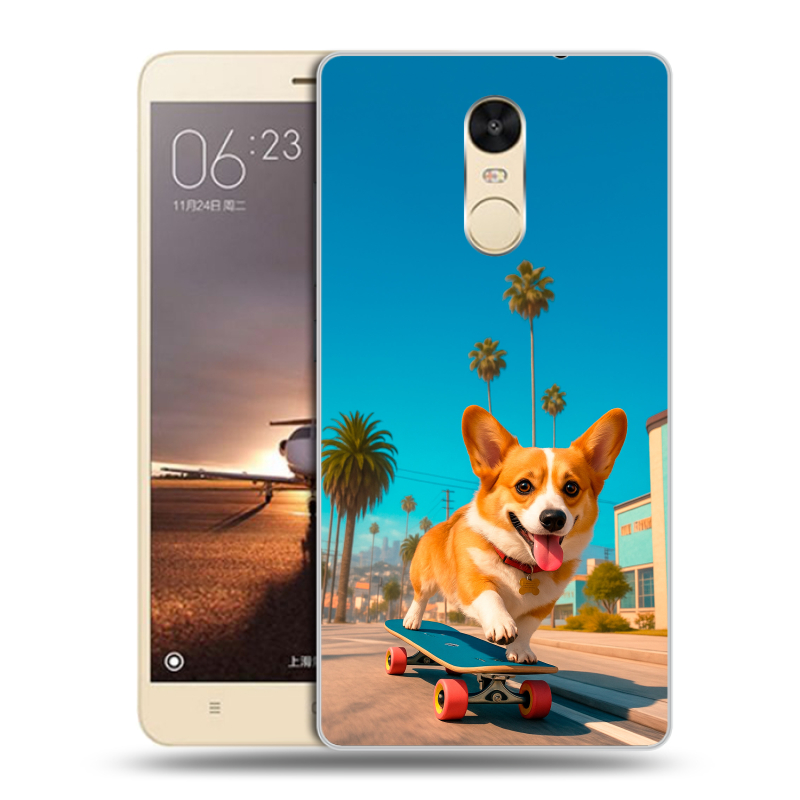 Силиконовый противоударный чехол на Xiaomi RedMi Note 4X с принтом Корги на скейте Силиконовый противоударный чехол на Xiaomi RedMi Note 4X с принтом Корги на скейте