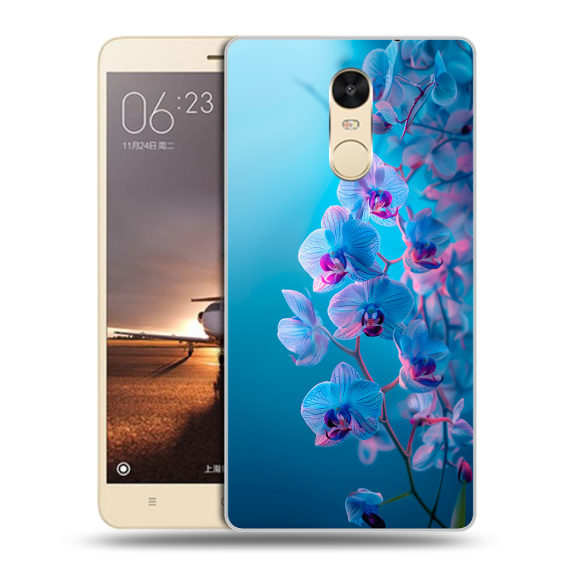 Силиконовый противоударный чехол на Xiaomi RedMi Note 4X с принтом голубые орхидеи Силиконовый противоударный чехол на Xiaomi RedMi Note 4X с принтом голубые орхидеи