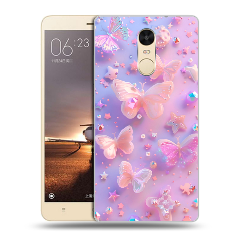 Силиконовый противоударный чехол на Xiaomi RedMi Note 4X с принтом Бабочки Силиконовый противоударный чехол на Xiaomi RedMi Note 4X с принтом Бабочки