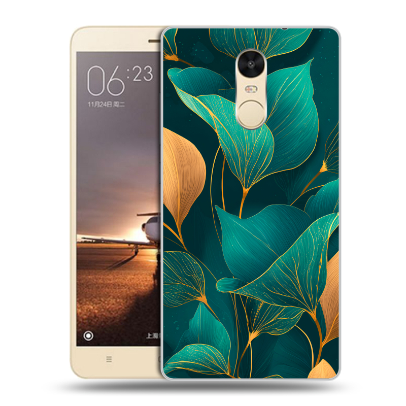 Силиконовый противоударный чехол на Xiaomi RedMi Note 4X с принтом Листья и золото Силиконовый противоударный чехол на Xiaomi RedMi Note 4X с принтом Листья и золото