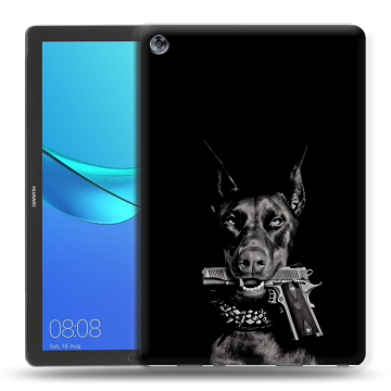 Силиконовый чехол на планшета Huawei MediaPad M5 10.8 с принтом Доберман и пистолет Силиконовый чехол на планшета Huawei MediaPad M5 10.8 с принтом Доберман и пистолет