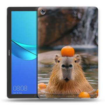 Силиконовый чехол на Huawei MediaPad M5 10.8 с принтом Капибара с апельсином Силиконовый чехол на Huawei MediaPad M5 10.8 с принтом Капибара с апельсином