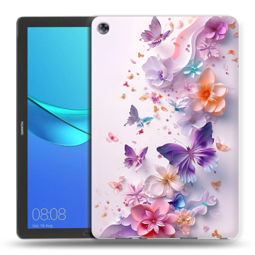 Силиконовый чехол на Huawei MediaPad M5 10.8 с принтом цветы бабочки