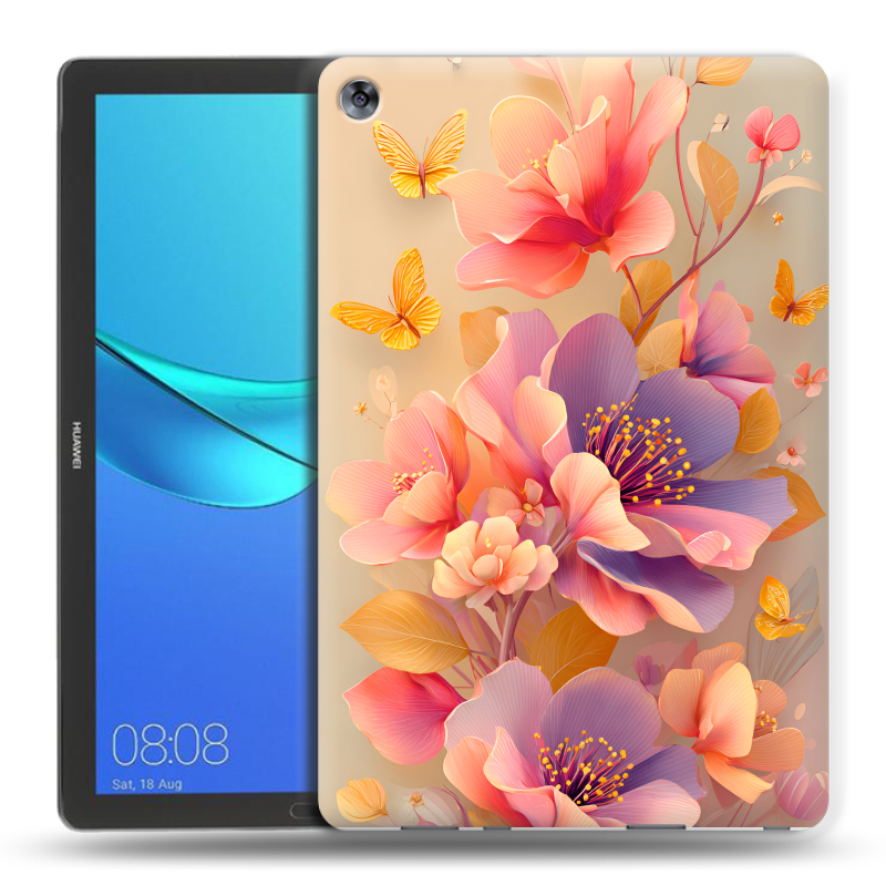 Силиконовый чехол на Huawei MediaPad M5 10.8 с принтом Цветы и бабочки Силиконовый чехол на Huawei MediaPad M5 10.8 с принтом Цветы и бабочки