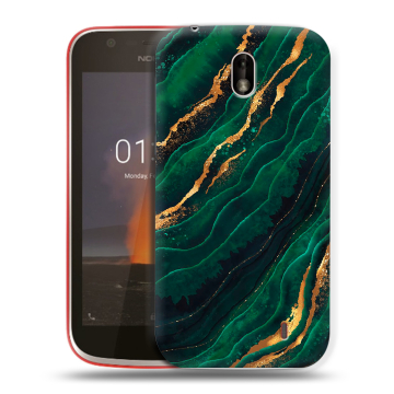 Пластиковый чехол на Nokia 1 с принтом Мрамор зеленое золото Пластиковый чехол на Nokia 1 с принтом Мрамор зеленое золото