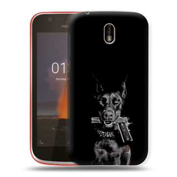 Пластиковый чехол на Nokia 1 с принтом Доберман и пистолет Пластиковый чехол на Nokia 1 с принтом Доберман и пистолет