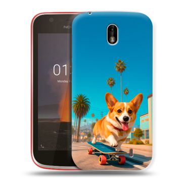 Пластиковый чехол на Nokia 1 с принтом Корги на скейте Пластиковый чехол на Nokia 1 с принтом Корги на скейте