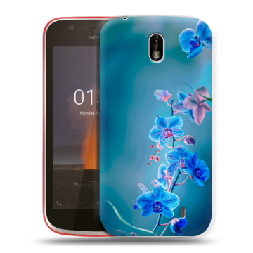 Пластиковый чехол на Nokia 1 с принтом Голубые цветы Пластиковый чехол на Nokia 1 с принтом Голубые цветы