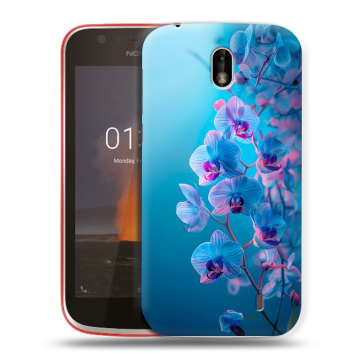 Пластиковый чехол на Nokia 1 с принтом голубые орхидеи Пластиковый чехол на Nokia 1 с принтом голубые орхидеи