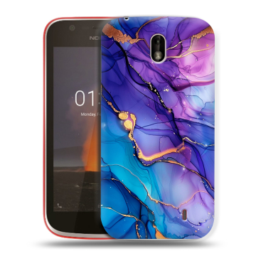 Пластиковый чехол на Nokia 1 с принтом синий мрамор Пластиковый чехол на Nokia 1 с принтом синий мрамор