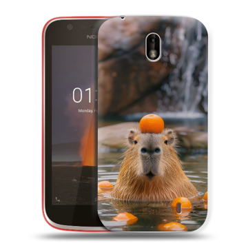 Пластиковый чехол на Nokia 1 с принтом Капибара с апельсином Пластиковый чехол на Nokia 1 с принтом Капибара с апельсином