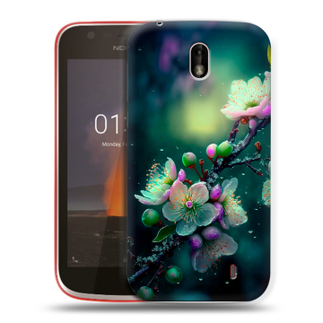 Пластиковый чехол на Nokia 1 с принтом Цветы и мрамор Пластиковый чехол на Nokia 1 с принтом Цветы и мрамор