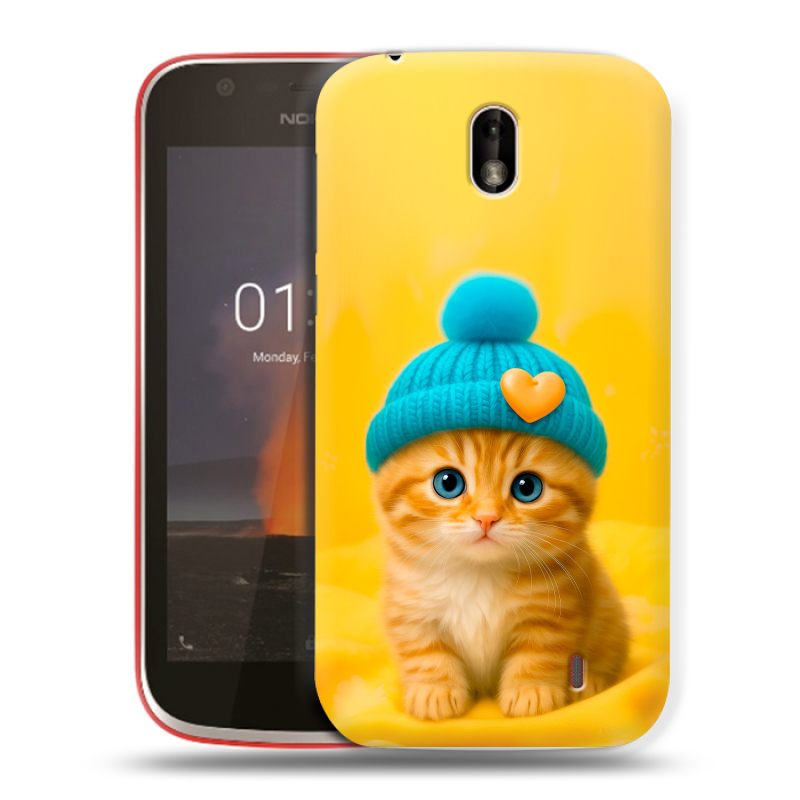 Пластиковый чехол на Nokia 1 с принтом Котенок в шапке Пластиковый чехол на Nokia 1 с принтом Котенок в шапке